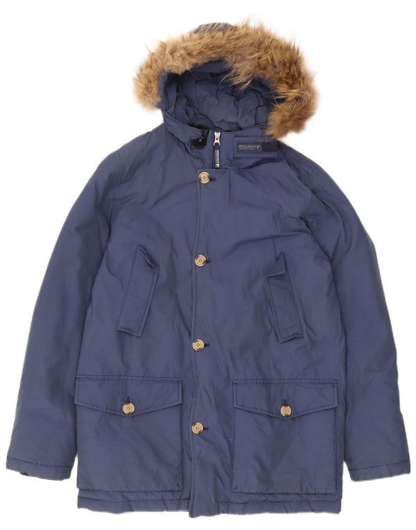 Woolrich Boys Hooded Padded Coat 13-14 Years Blue Cotton
