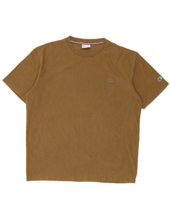 Champion Mens T-Shirt Top Medium Khaki Cotton