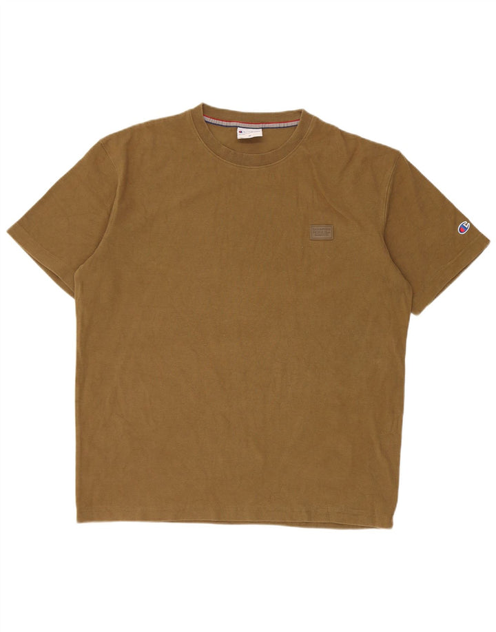 Champion Mens T-Shirt Top Medium Khaki Cotton
