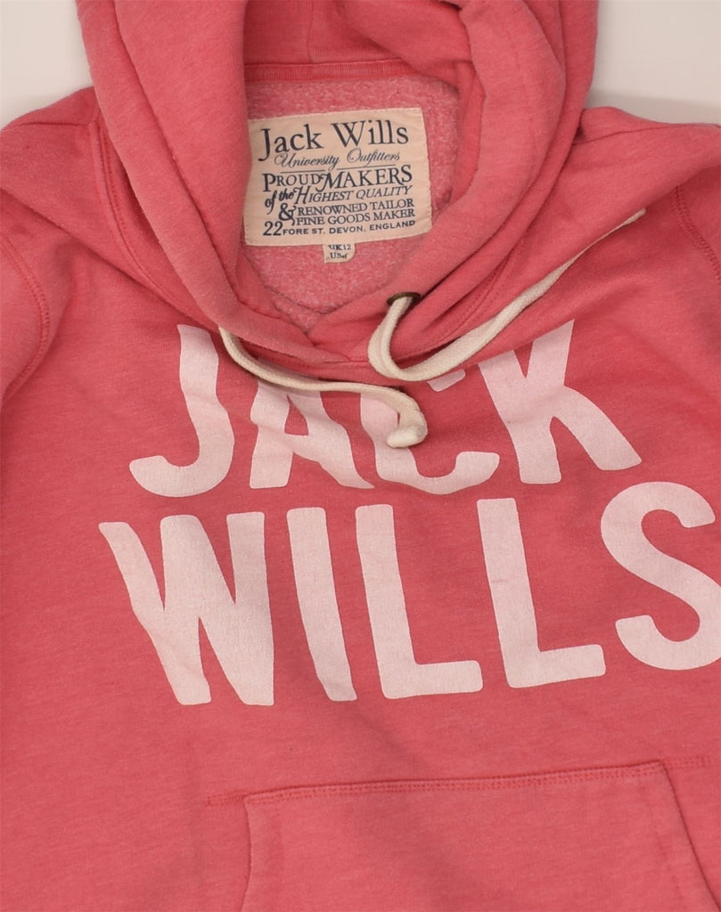 JACK WILLS Womens Graphic Hoodie Jumper UK 12 Medium Pink Cotton | Vintage Jack Wills | Thrift | Second-Hand Jack Wills | Used Clothing | Messina Hembry 