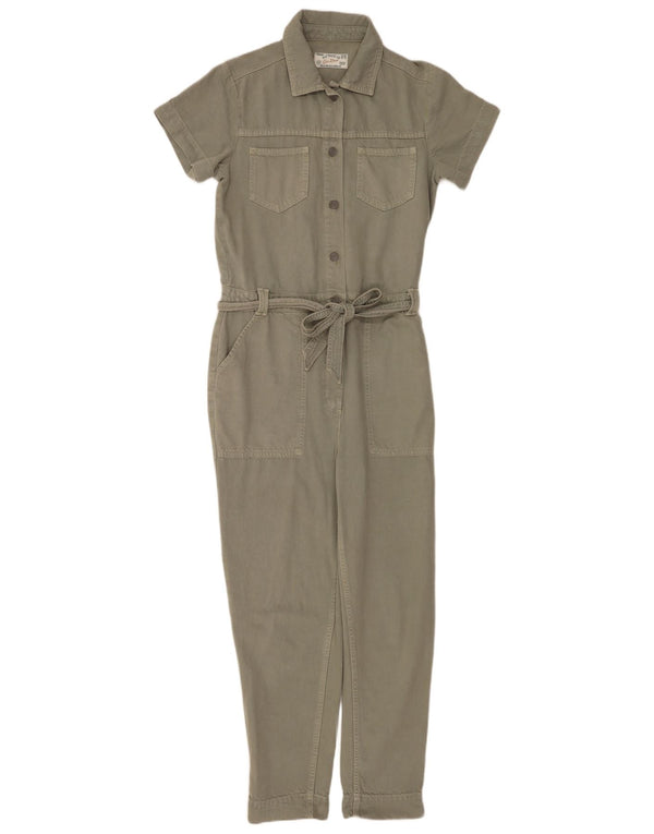 Fat Face Womens Denim Jumpsuit UK 10 Small Khaki Cotton
