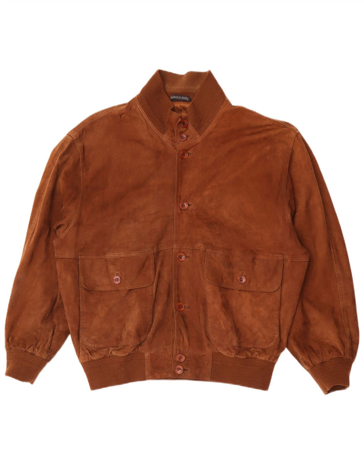Essebi Mens Loose Fit Suede Bomber Jacket EU 46 Small Brown Leather
