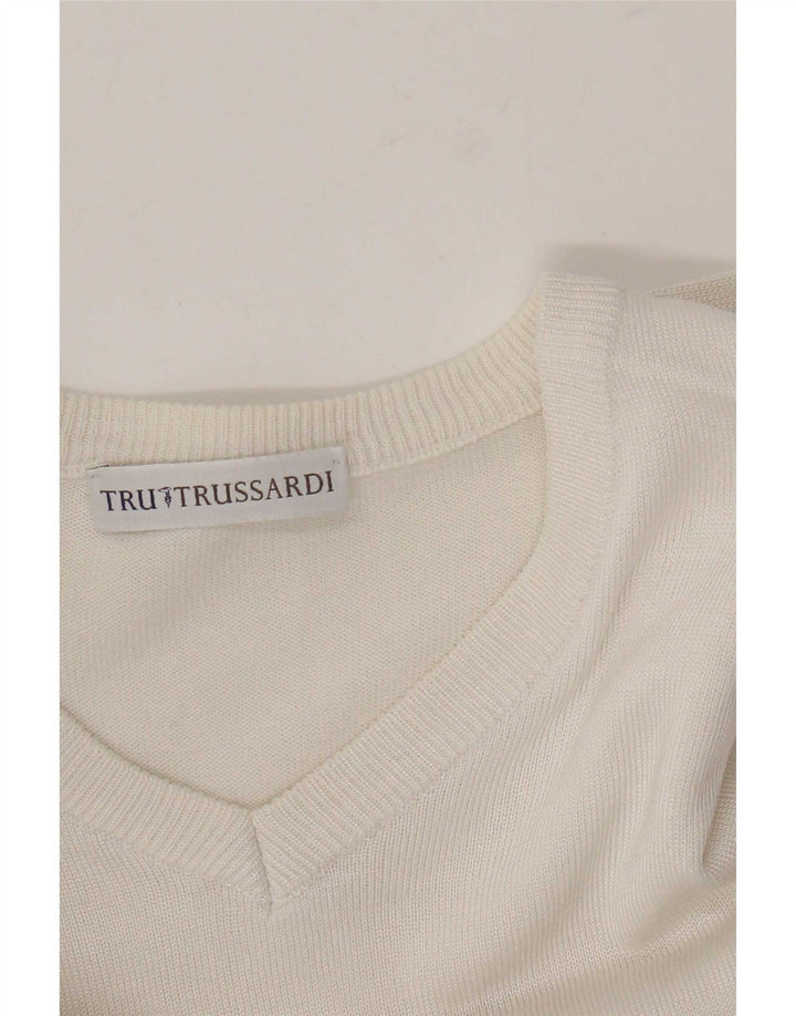 Trussardi Mens V-Neck Jumper Sweater XS White