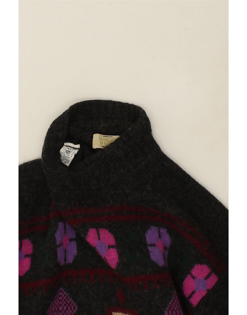 BENETTON Womens Turtle Neck Jumper Sweater UK 18 XL Black Floral Wool | Vintage Benetton | Thrift | Second-Hand Benetton | Used Clothing | Messina Hembry 