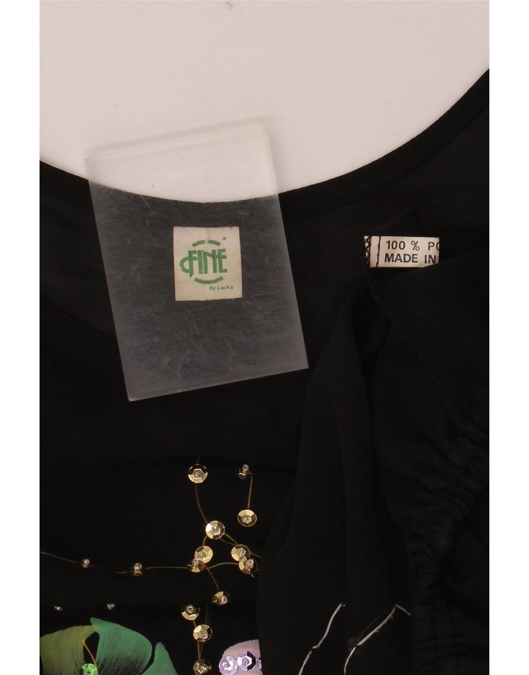 VINTAGE Womens Crop Batwing Blouse Top UK 18 XL Black Floral Polyester