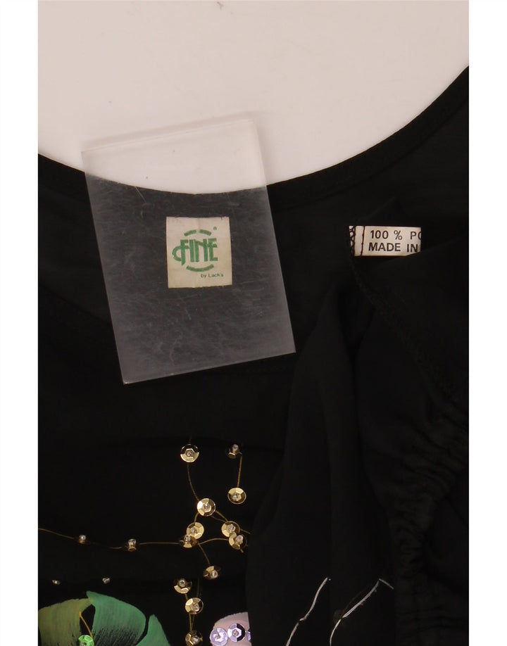 VINTAGE Womens Crop Batwing Blouse Top UK 18 XL Black Floral Polyester