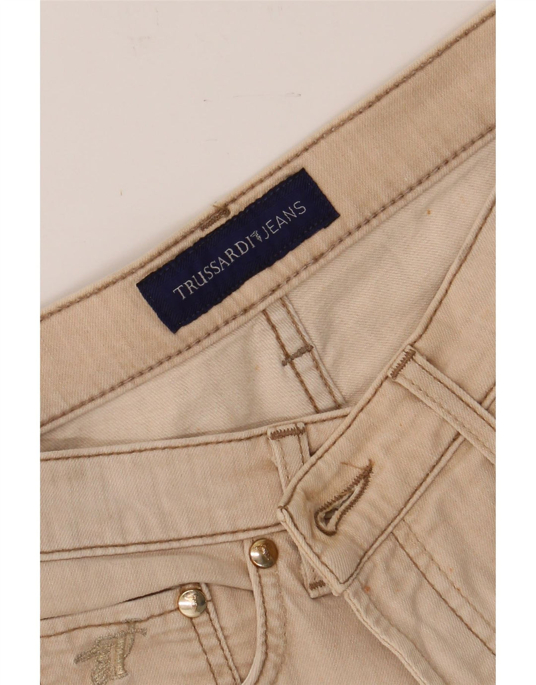 TRUSSARDI Womens Straight Jeans W28 L34 Beige Cotton Vintage Trussardi and Second-Hand Trussardi from Messina Hembry 