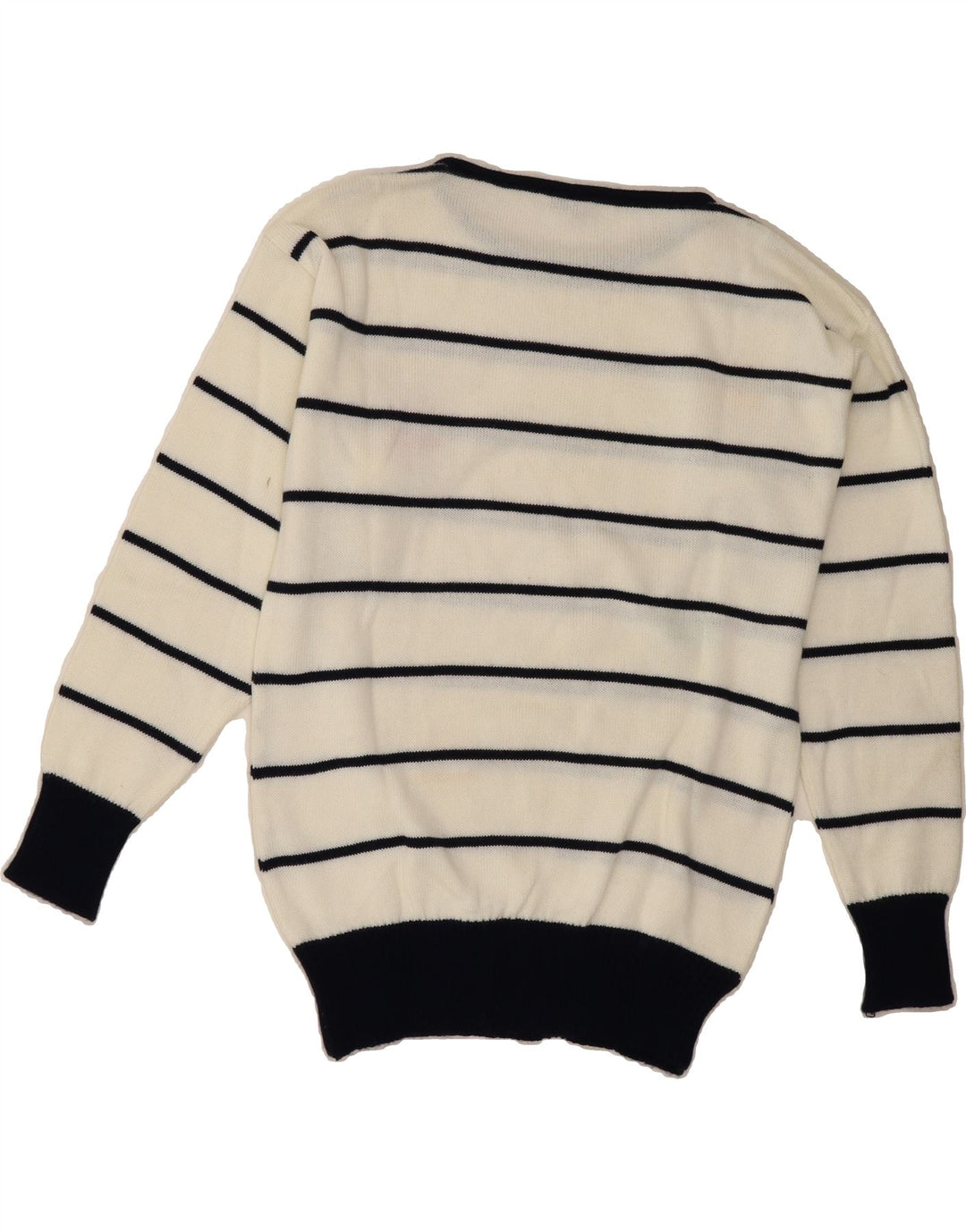 VINTAGE Womens Boat Neck Jumper Sweater IT 40 Small White Striped Vintage Vintage and Second-Hand Vintage from Messina Hembry 