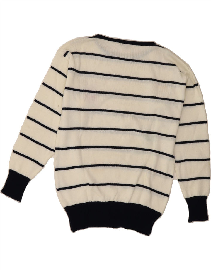 VINTAGE Womens Boat Neck Jumper Sweater IT 40 Small White Striped Vintage Vintage and Second-Hand Vintage from Messina Hembry 