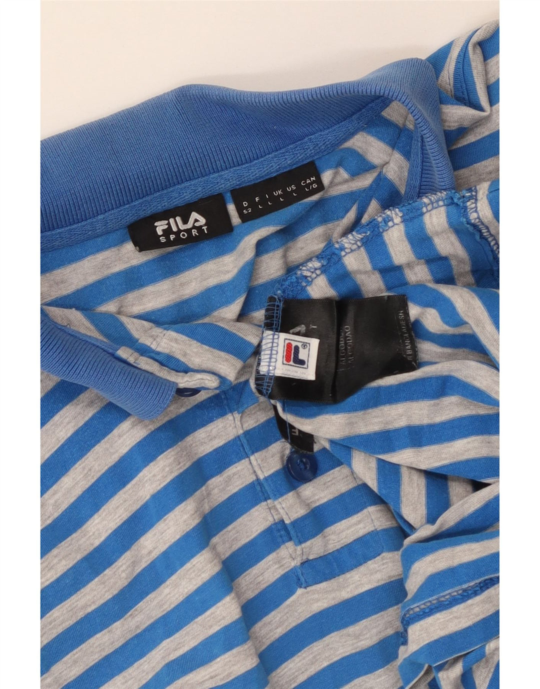 Fila Mens Polo Shirt Large Blue Striped Cotton