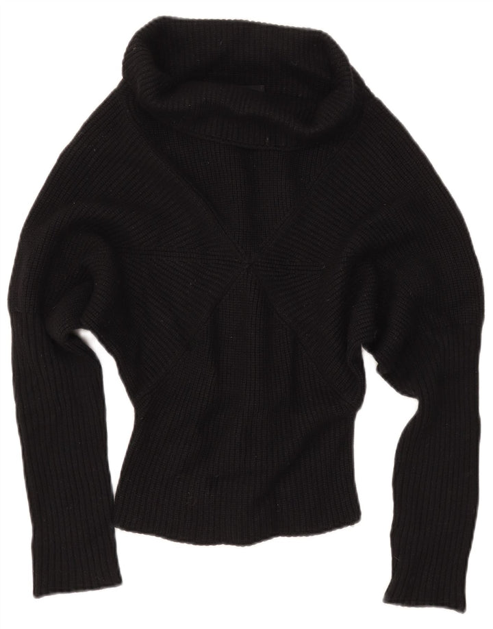 Stefanel Womens Roll Neck Jumper Sweater UK 6 XS Black Wool