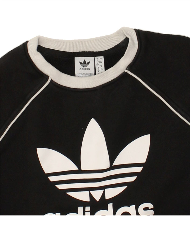 ADIDAS Womens Crop Graphic Sweatshirt Jumper UK 12 Medium  Black Cotton | Vintage Adidas | Thrift | Second-Hand Adidas | Used Clothing | Messina Hembry 