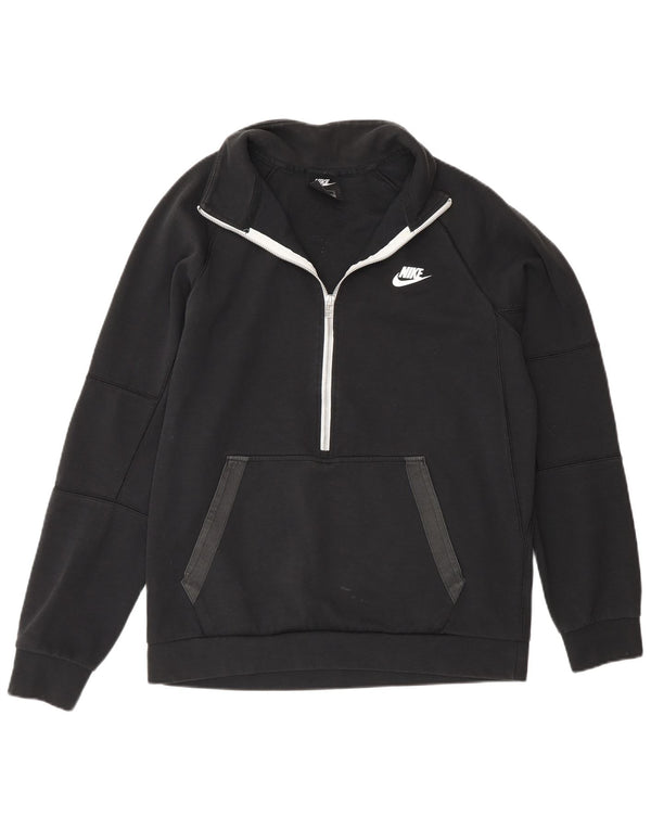 Nike Mens Zip Neck Sweatshirt Jumper Medium Black Cotton