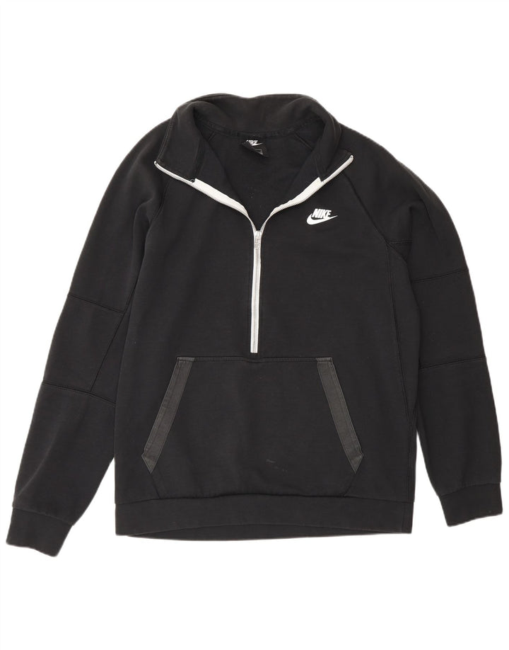Nike Mens Zip Neck Sweatshirt Jumper Medium Black Cotton