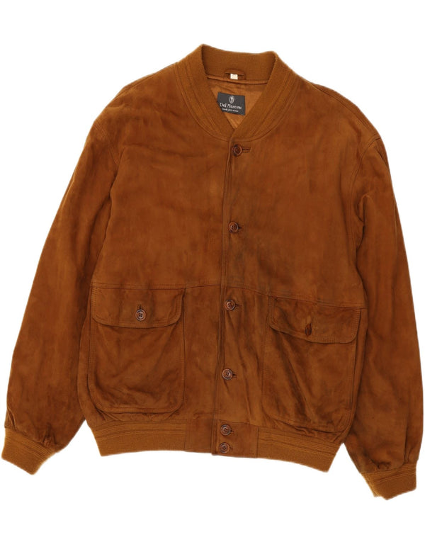 Vintage Mens Suede Bomber Jacket IT 54 2XL Brown Leather