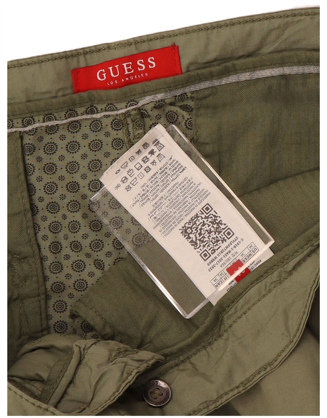 Guess Mens Straight Chino Trousers W34 L33 Khaki Cotton