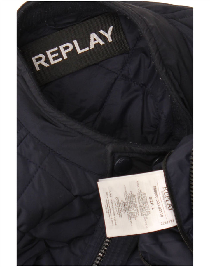Replay Mens Quilted Jacket UK 40 Large Navy Blue Polyester
