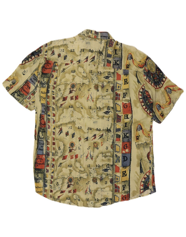 Harrison & Son Mens Graphic Short Sleeve Shirt XL Yellow Geometric Viscose