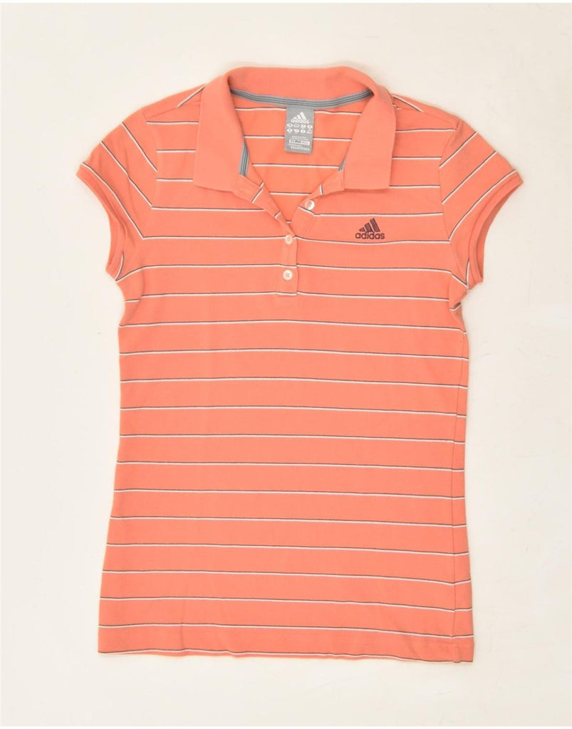 ADIDAS Womens Clima 365 Polo Shirt UK 12 Medium Orange Striped | Vintage Adidas | Thrift | Second-Hand Adidas | Used Clothing | Messina Hembry 