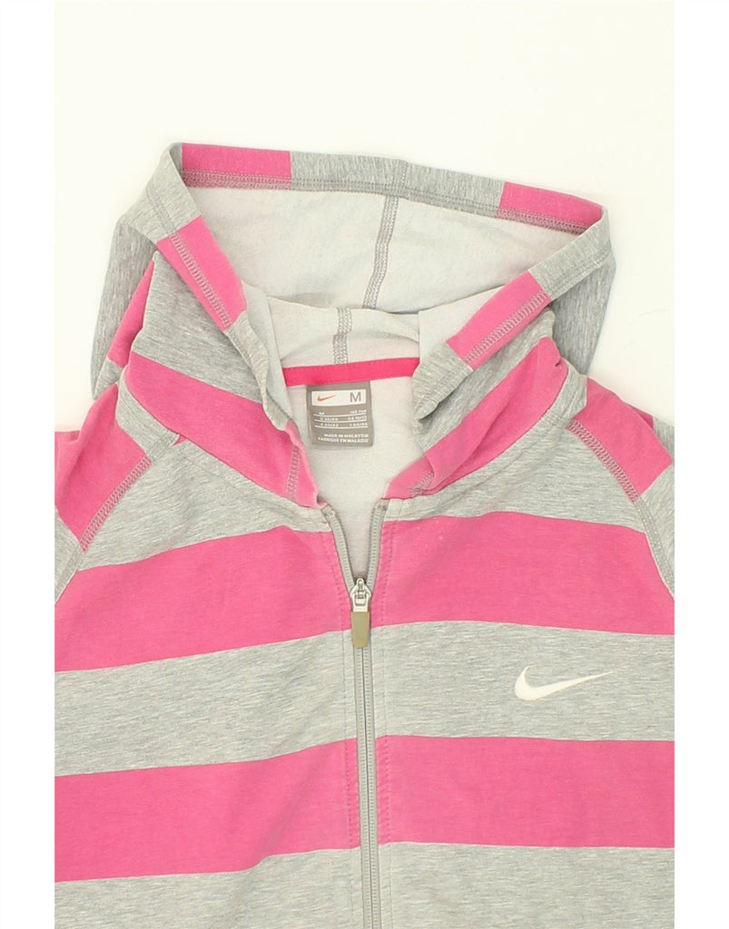 NIKE Womens Short Sleeve Zip Hoodie Sweater UK 10/12 Medium Pink Striped | Vintage Nike | Thrift | Second-Hand Nike | Used Clothing | Messina Hembry 
