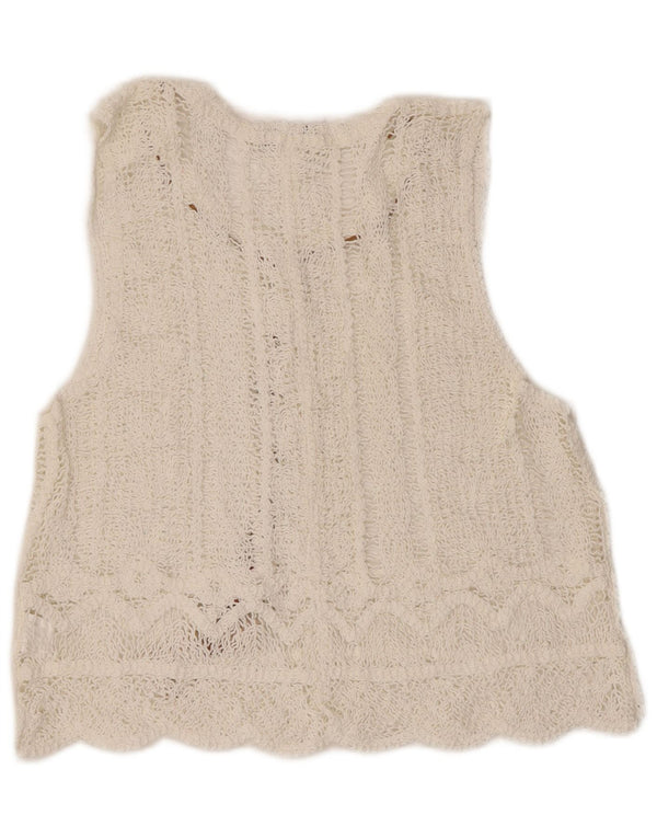 Vintage Womens Sleeveless Crochet Blouse Top UK 12 Medium White Cotton