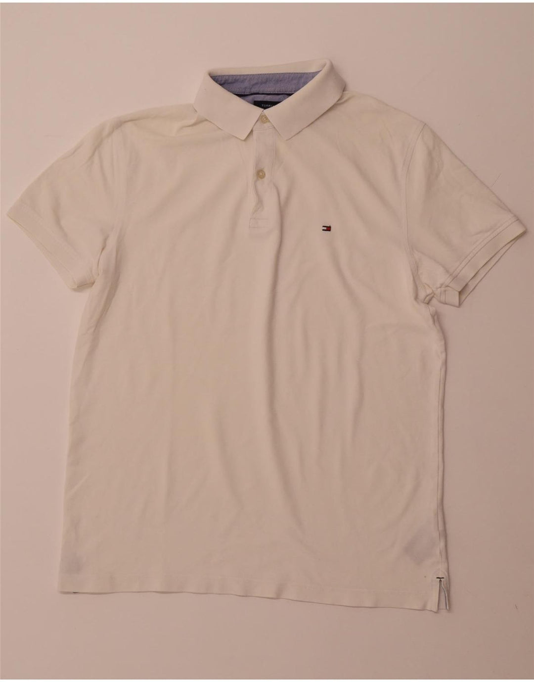 TOMMY HILFIGER Mens Slim Fit Polo Shirt Large White Cotton