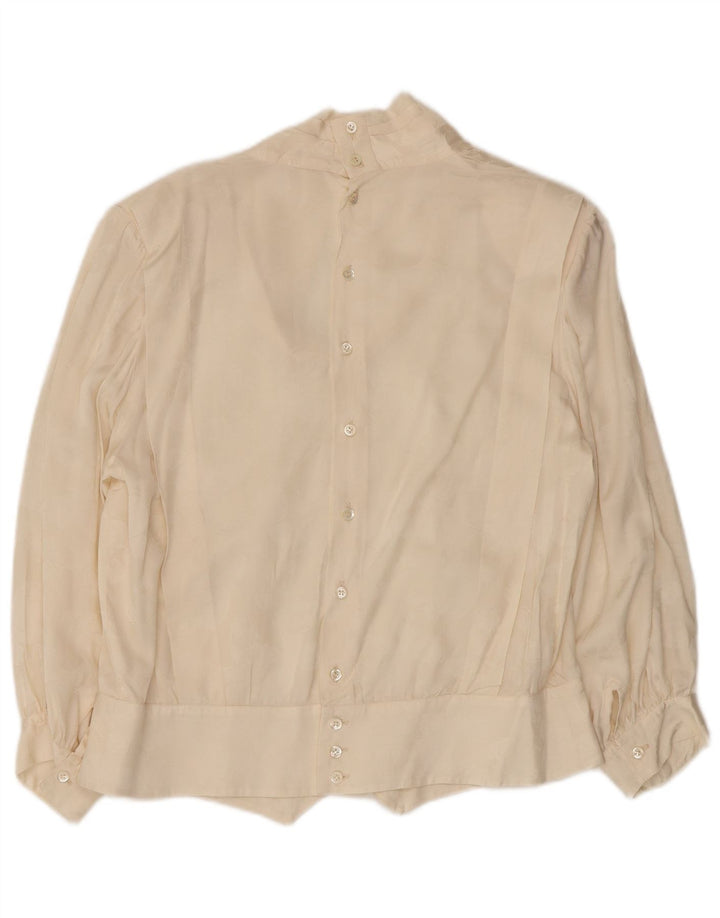 VINTAGE Womens 3/4 Sleeve Shirt Blouse UK 14 Large Off White Floral