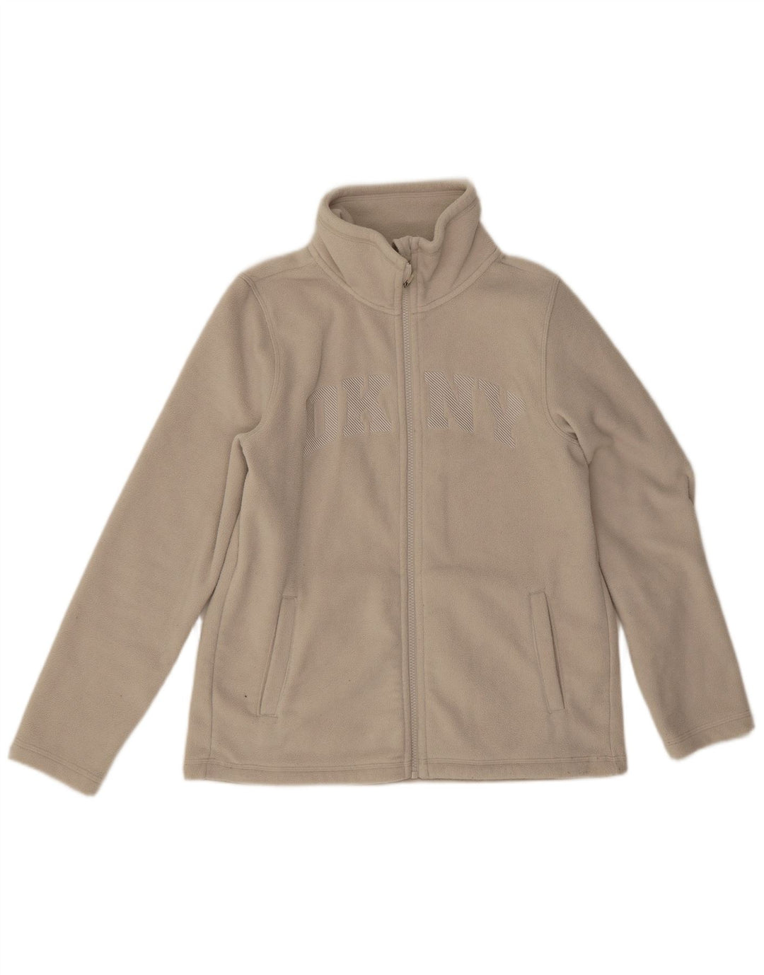 Dkny Womens Graphic Fleece Jacket UK 14 Medium Beige Polyester