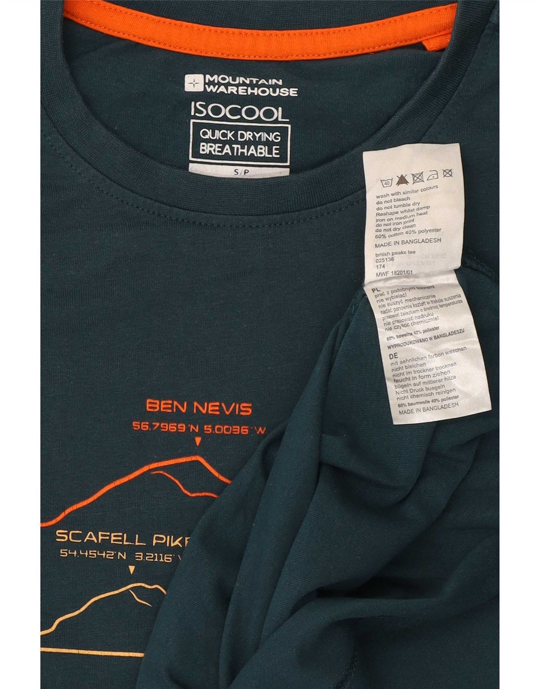 Mountain Warehouse Mens IsoCool Graphic T-Shirt Top Small Green Cotton
