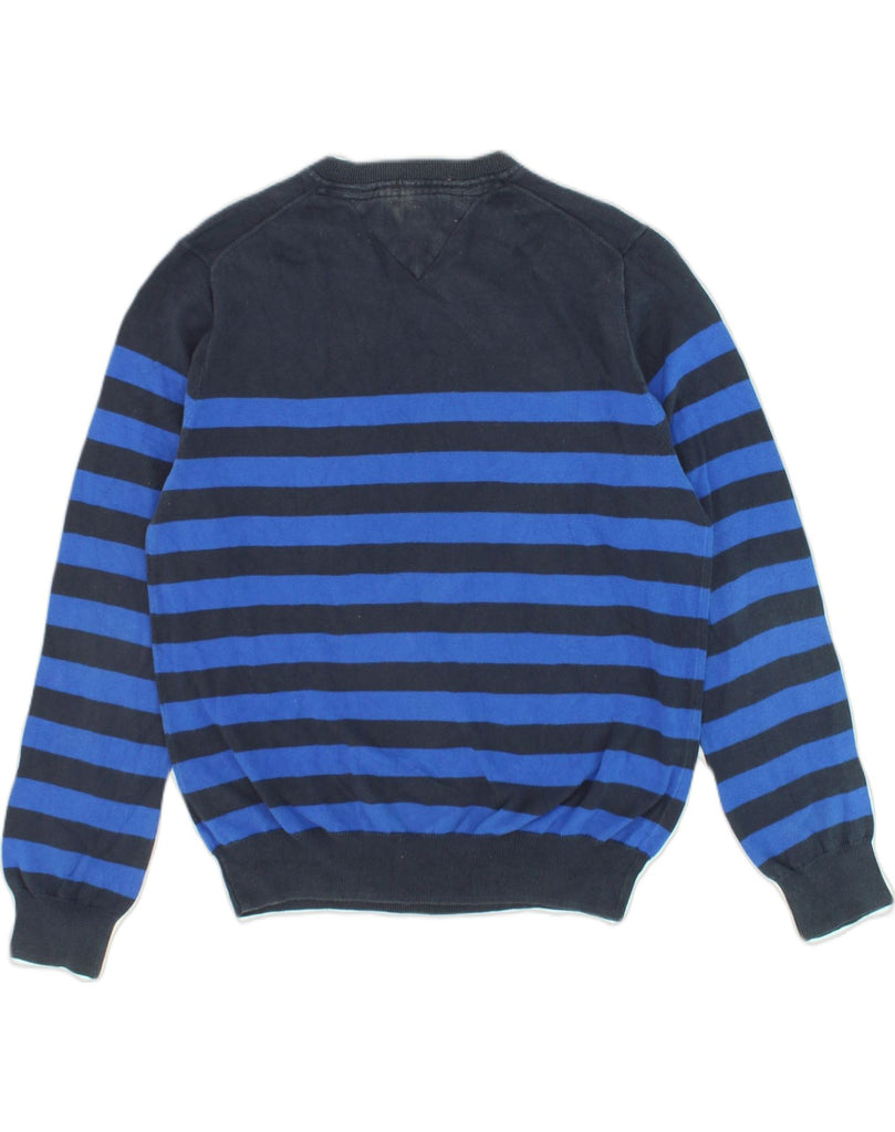 TOMMY HILFIGER Mens V-Neck Jumper Sweater Small Blue Striped Cotton | Vintage Tommy Hilfiger | Thrift | Second-Hand Tommy Hilfiger | Used Clothing | Messina Hembry 