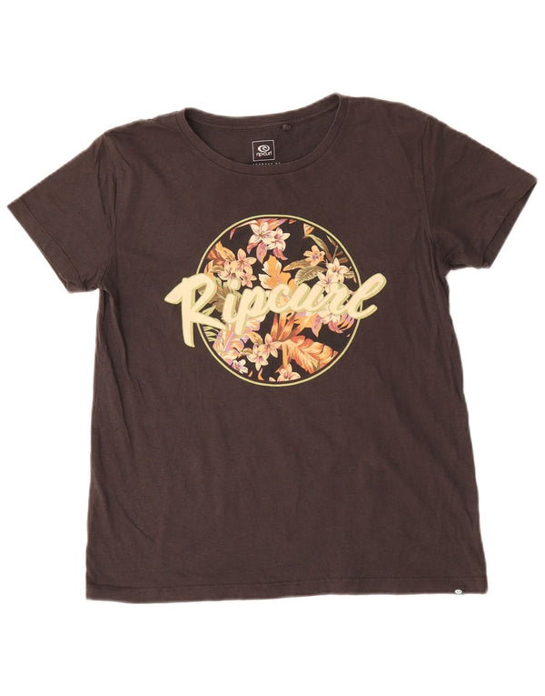 Rip Curl Womens Graphic T-Shirt Top UK 10 Small Black Floral