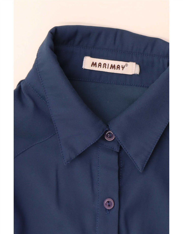 Vintage Womens Shirt UK 12 Medium Navy Blue Cotton