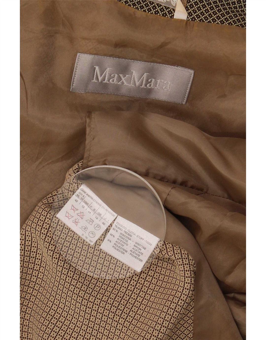 Max Mara Womens 4 Button Blazer Jacket UK 14 Large Brown Geometric Viscose