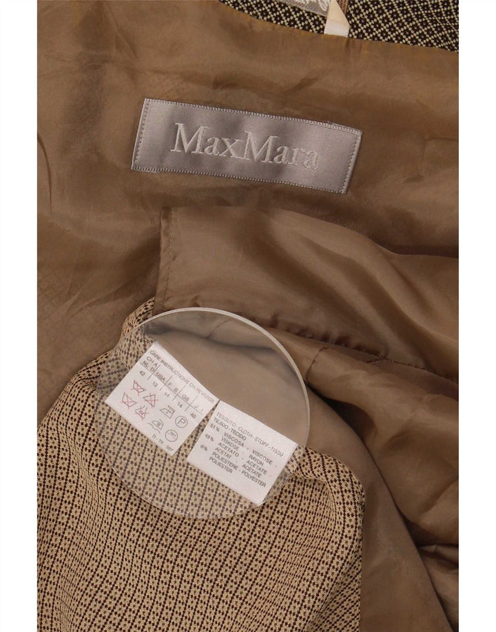 Max Mara Womens 4 Button Blazer Jacket UK 14 Large Brown Geometric Viscose