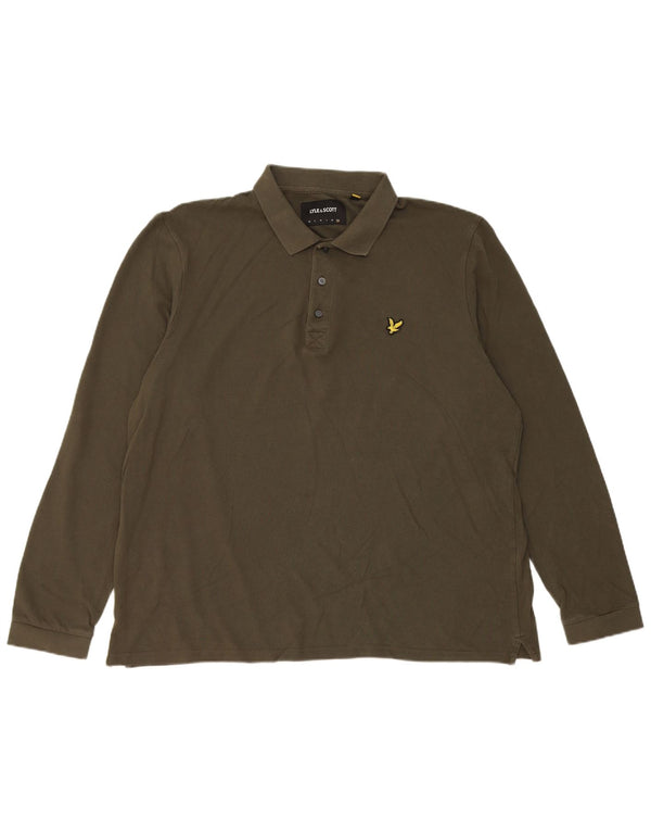 Lyle & Scott Mens Long Sleeve Polo Shirt 2XL Khaki Cotton