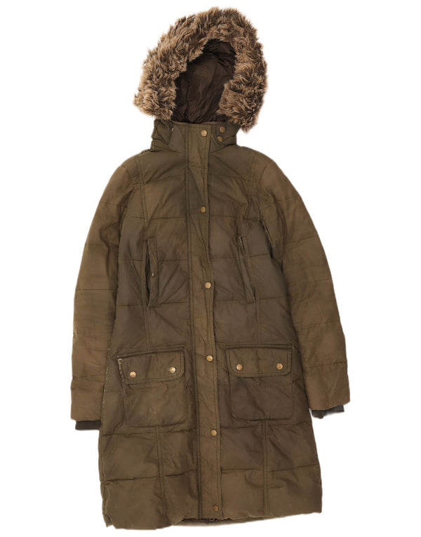 Barbour Womens Hooded Padded Coat UK 8 Small Khaki Cotton