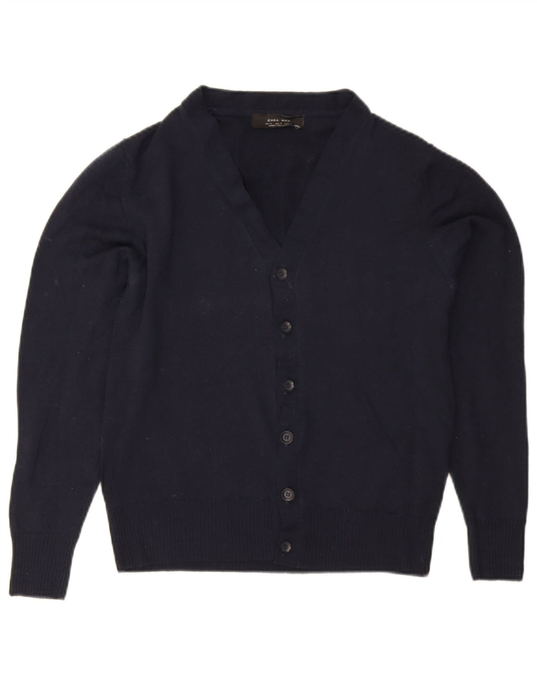 Zara Mens Cardigan Sweater Medium Navy Blue Wool