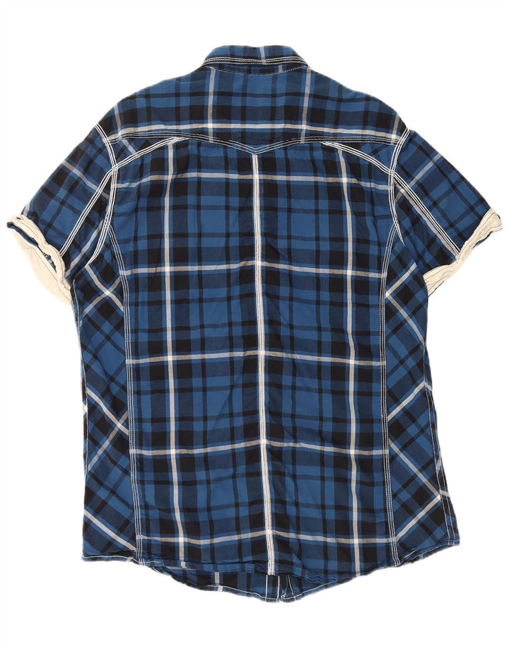 BKE Mens Short Sleeve Standard Fit Shirt 2XL Blue Check Cotton