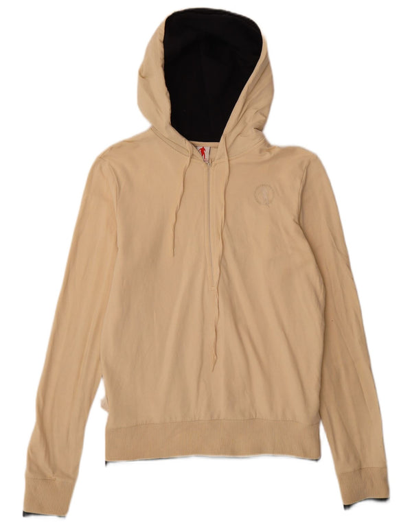 Bikkembergs Womens Zip Neck Hoodie Jumper UK 14 Large Beige Cotton