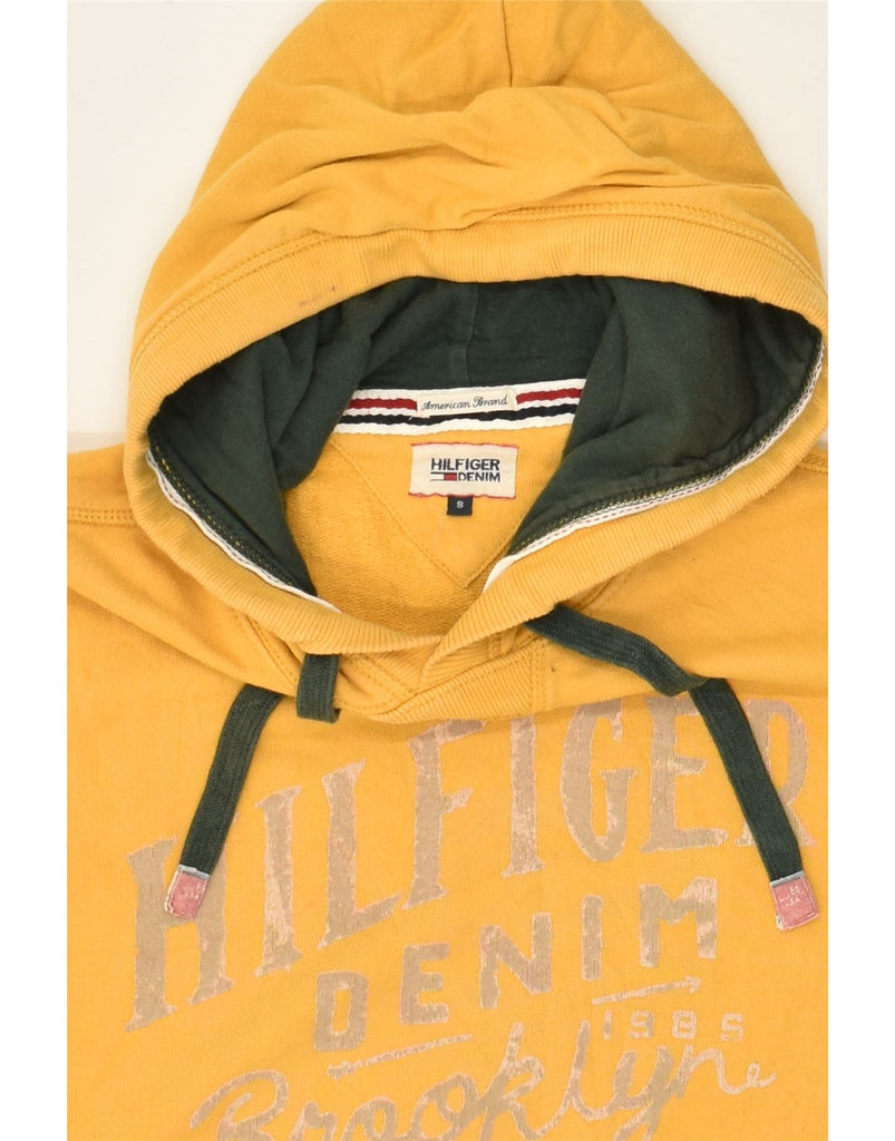 TOMMY HILFIGER Mens Graphic Hoodie Jumper Small Yellow Cotton | Vintage Tommy Hilfiger | Thrift | Second-Hand Tommy Hilfiger | Used Clothing | Messina Hembry 