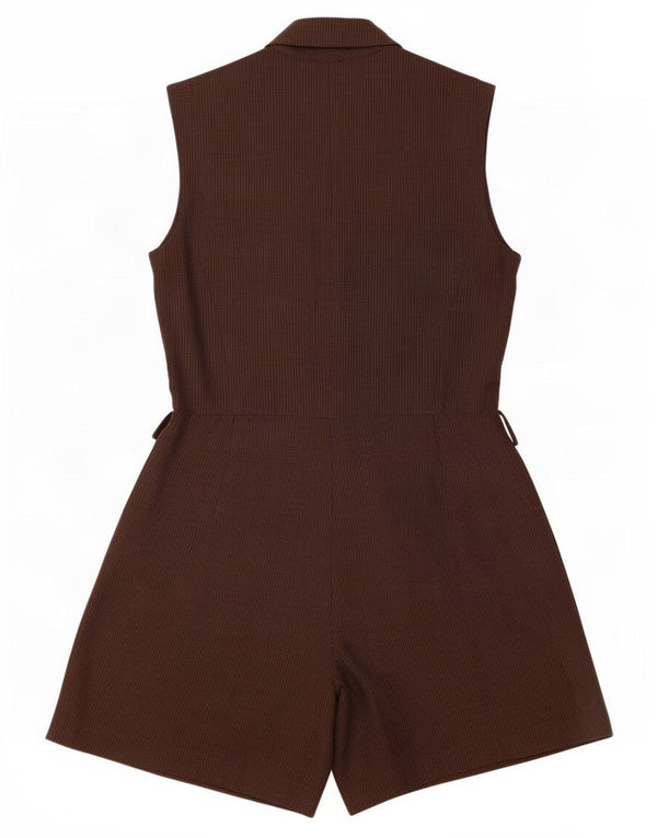 L'Equipe Womens Sleeveless Playsuit UK 14 Medium Brown Striped
