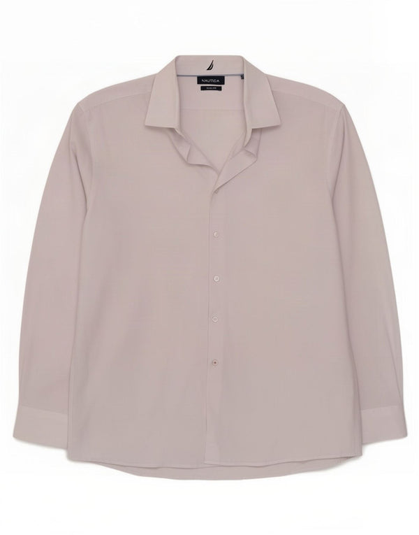 Nautica Mens Slim Fit Shirt Size 16 1/2 Large Off White Polyester