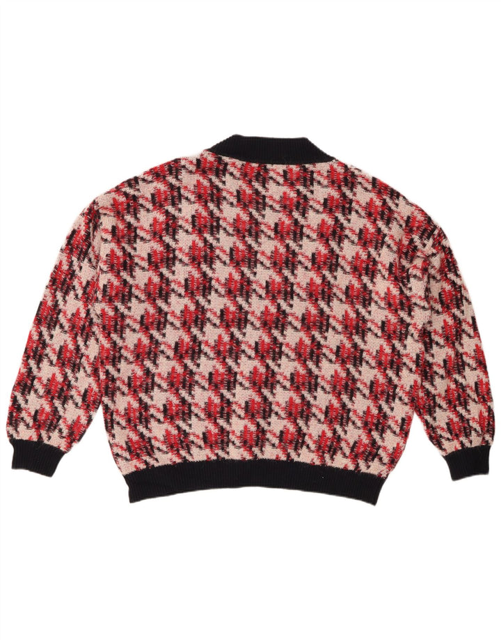 GANT Womens Oversized V-Neck Jumper Sweater UK 16 Large Red Houndstooth