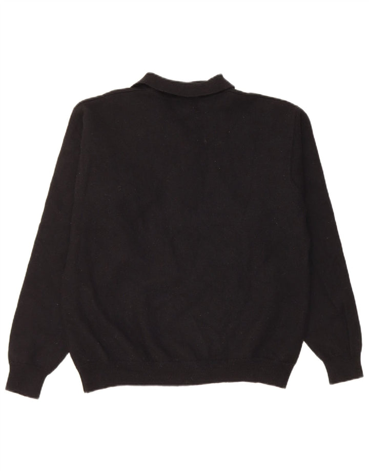 Eddie Bauer Mens Polo Neck Jumper Sweater Medium Black Wool