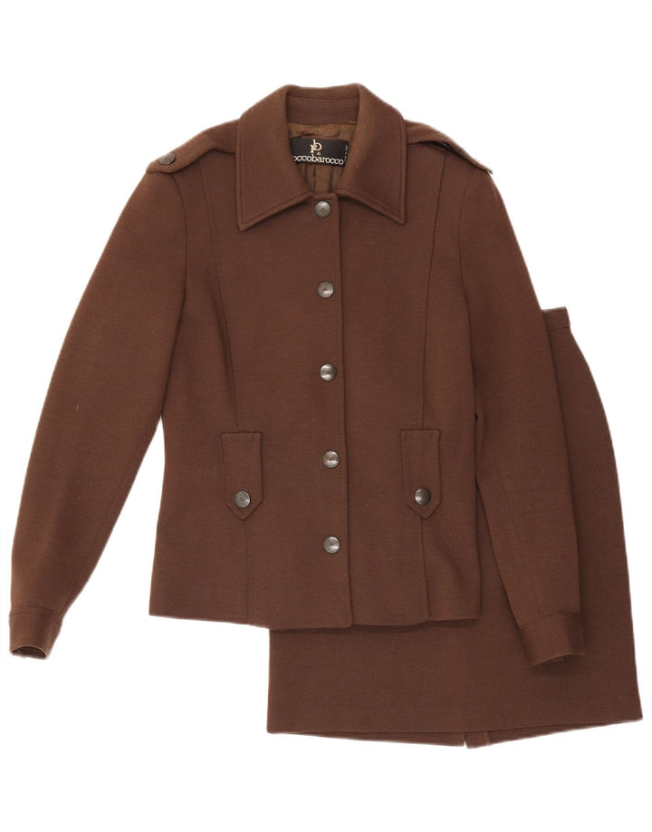 Roccobarocco Womens 5 Button 2 Piece Skirt Set UK 10 Small W23  Brown Army