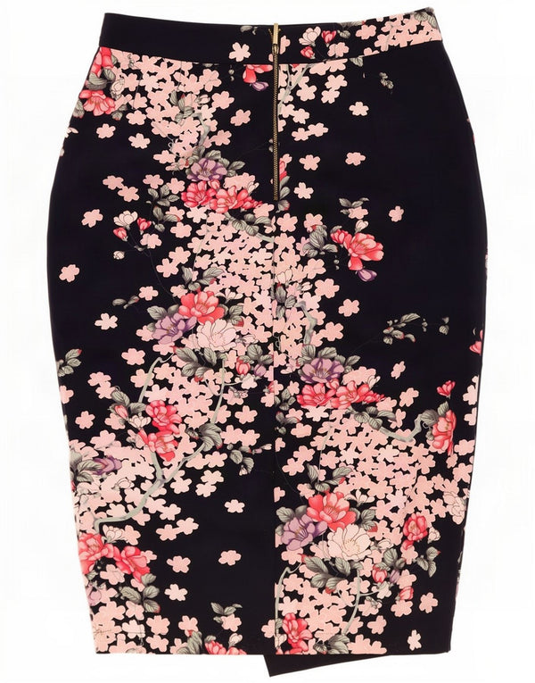 Oasis Womens Pencil Skirt UK 12 Medium W30 Navy Blue Floral Polyester