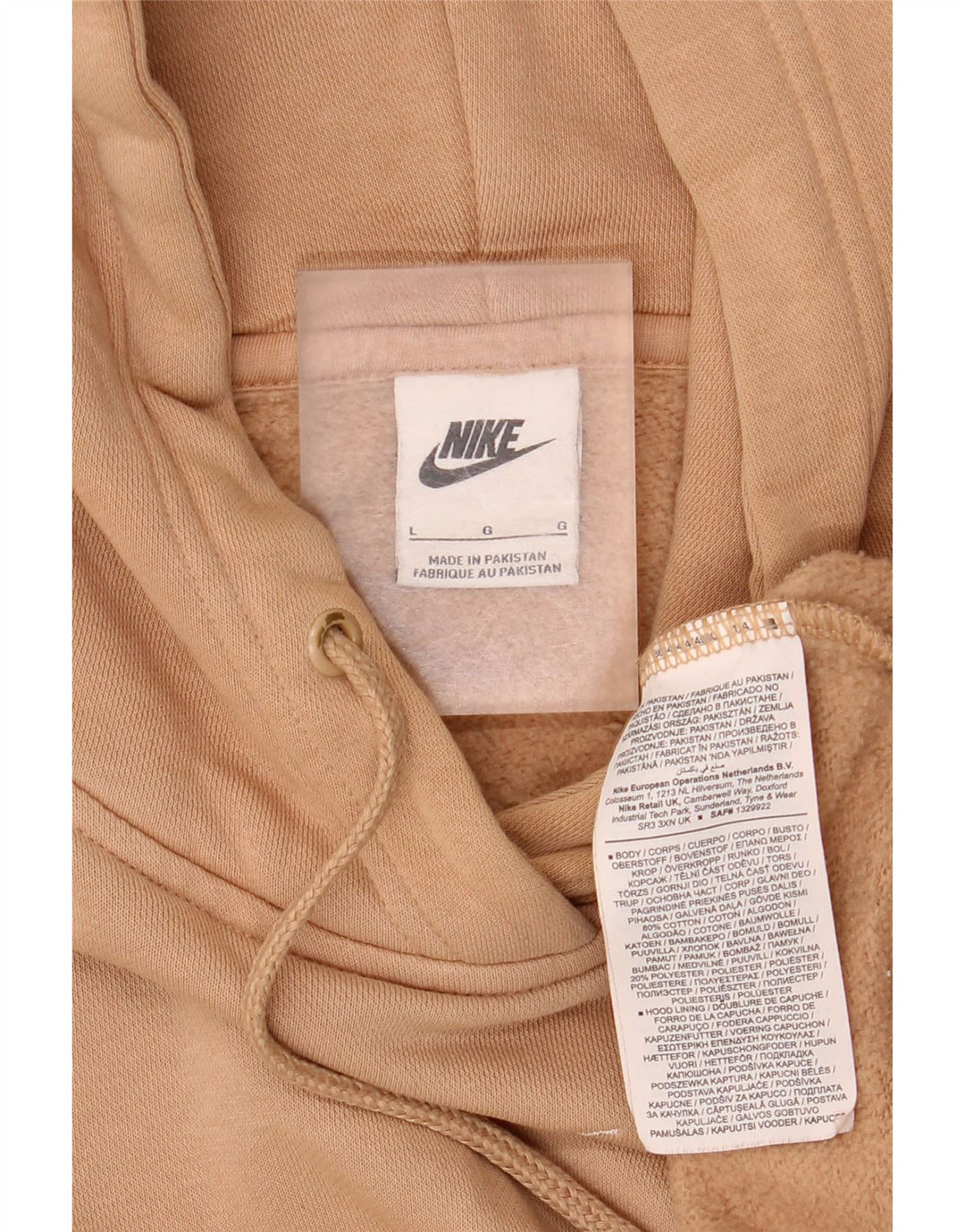 Nike Mens Loose Fit Hoodie Jumper Large Beige Cotton