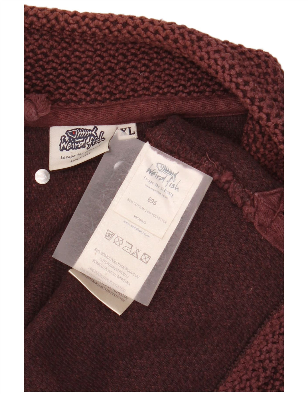 WEIRD FISH Mens Zip Neck Sweatshirt Jumper XL Burgundy Cotton