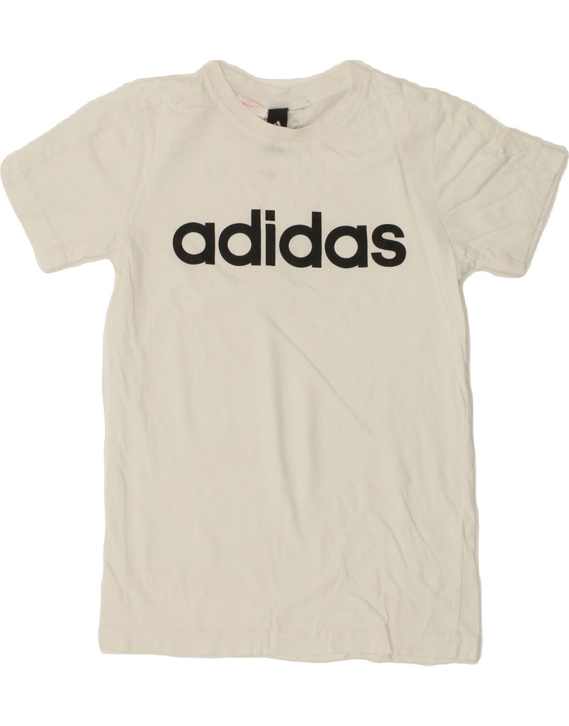 ADIDAS Boys Graphic T-Shirt Top 9-10 Years White Vintage Adidas and Second-Hand Adidas from Messina Hembry 