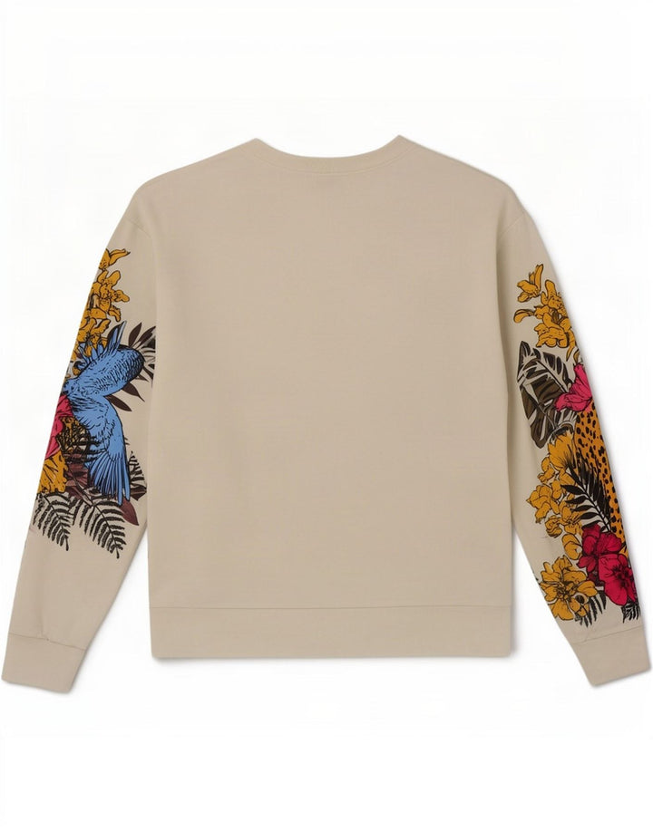 Zara Womens Sweatshirt Jumper UK 14 Medium Beige Floral Cotton